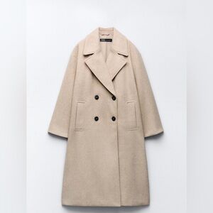 Zara Classic Tan Double-Breasted Trench Coat, size Medium